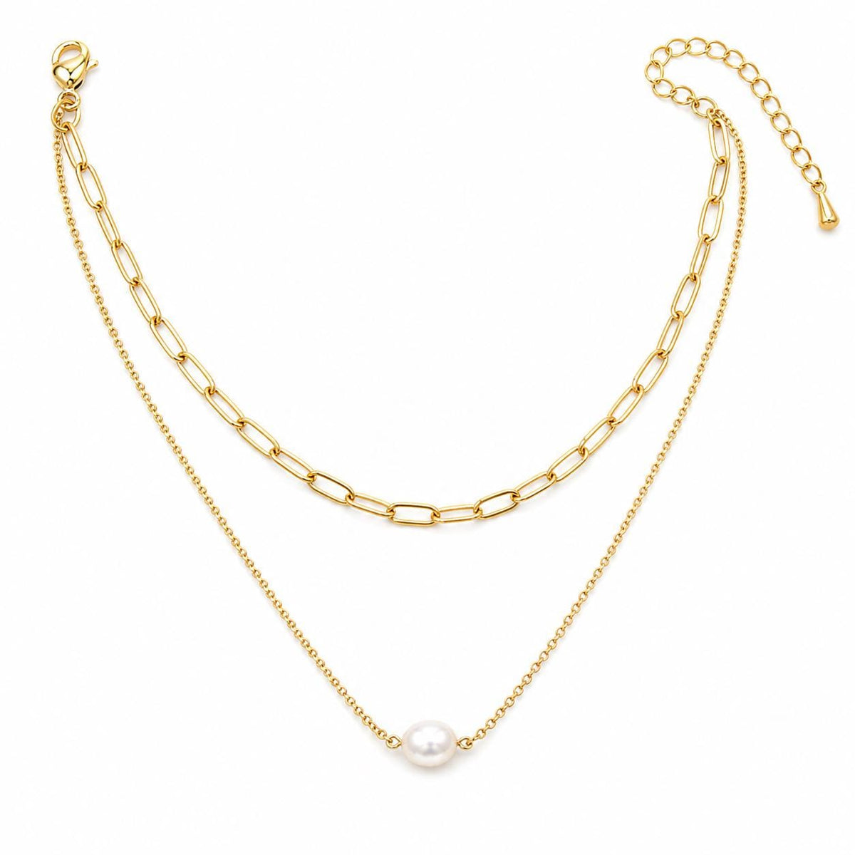 Double Layer Pearl Paperclip Necklace