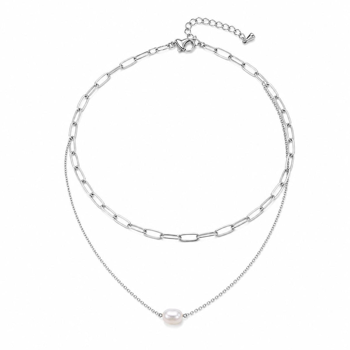 Double Layer Pearl Paperclip Necklace