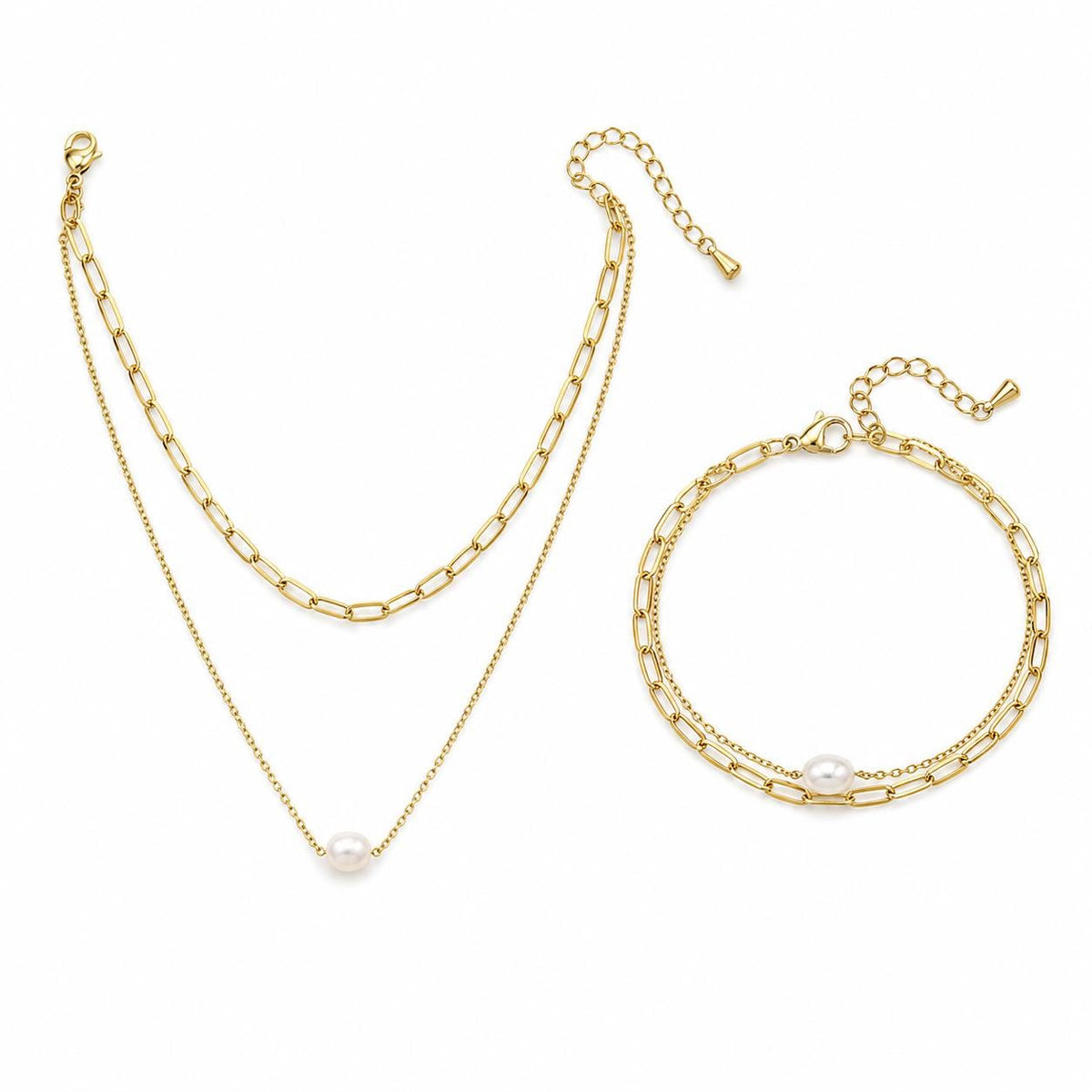 Double Layer Pearl Paperclip Necklace