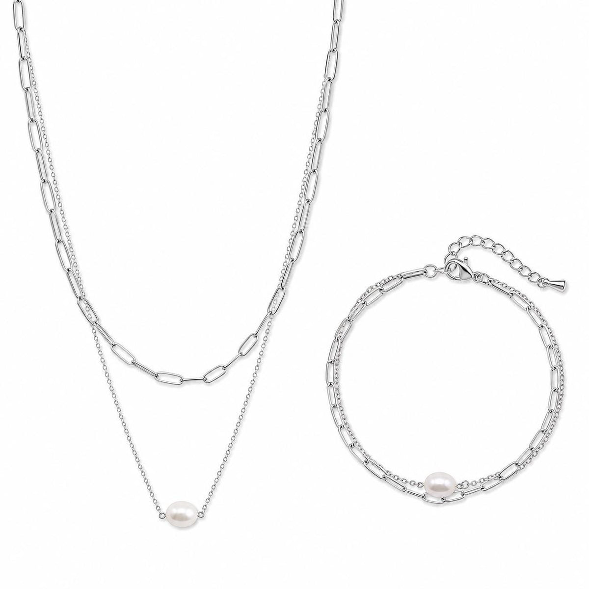 Double Layer Pearl Paperclip Necklace