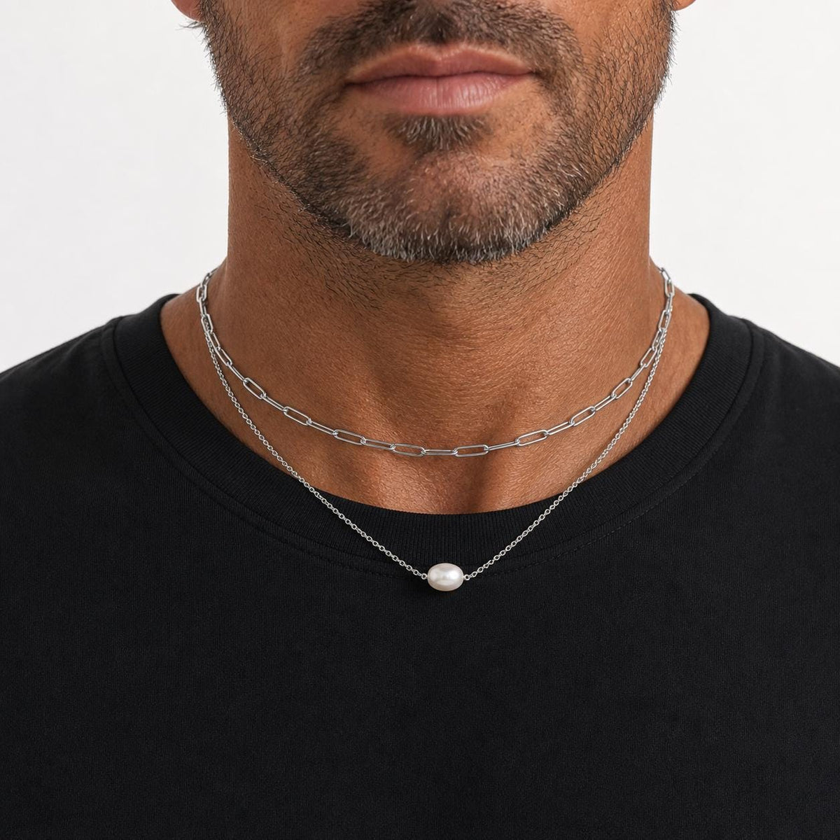 Double Layer Pearl Paperclip Necklace