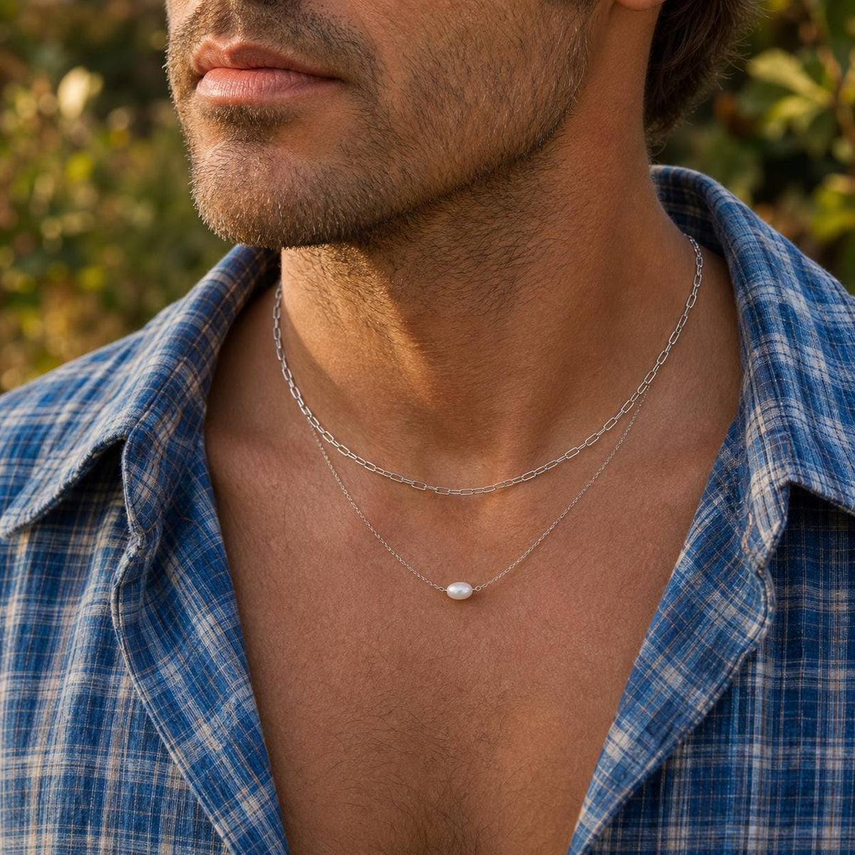 Double Layer Pearl Paperclip Necklace