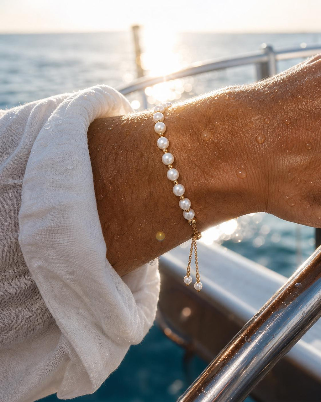 Freshwater Pearl and Gold Bead Bracelet