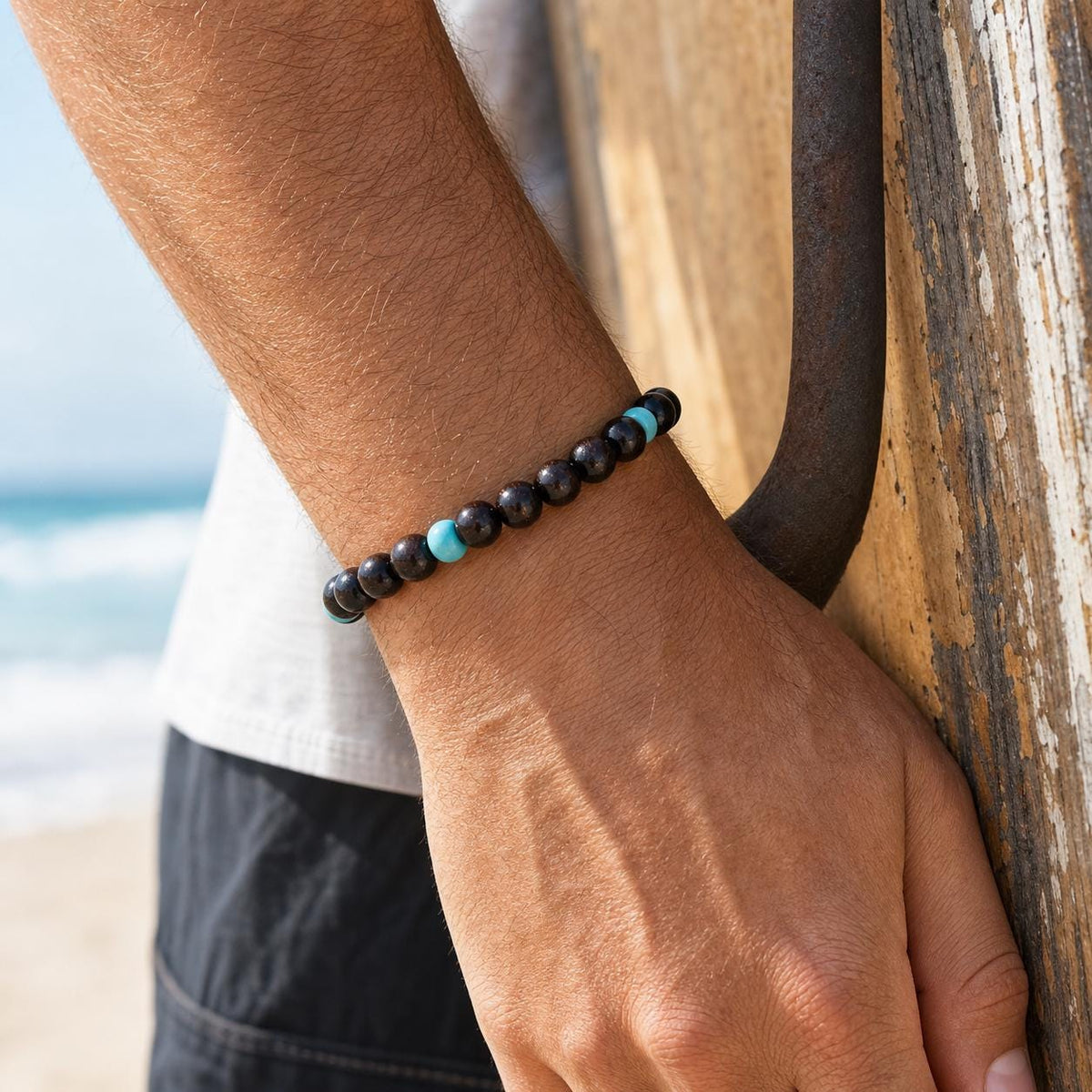 Wood-Look Bead Stretch Bracelet