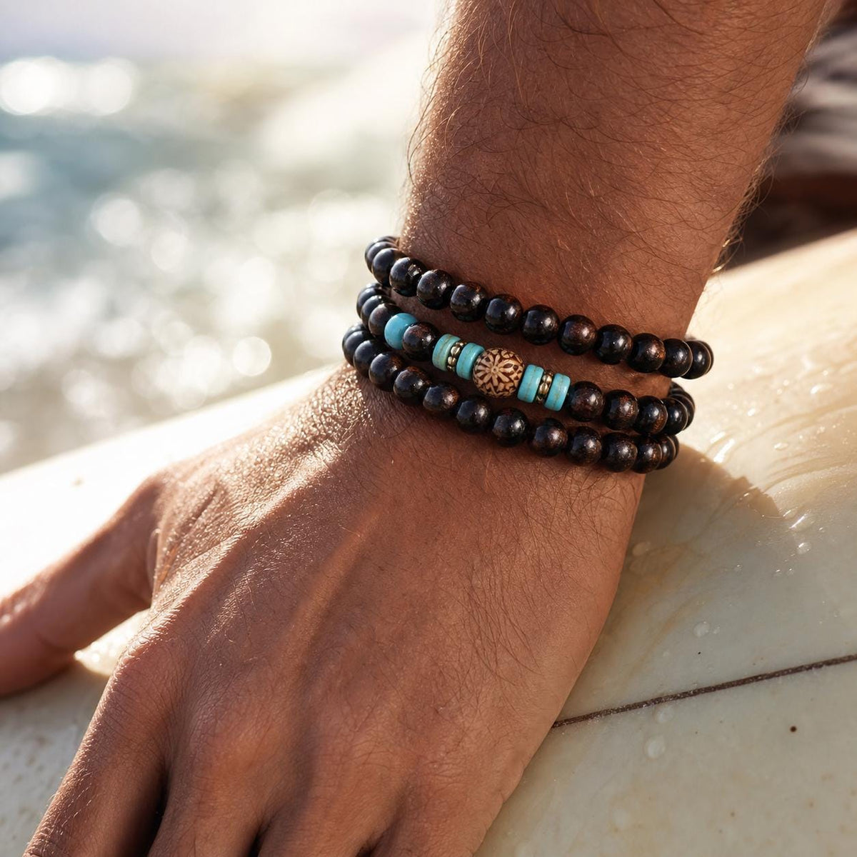 Wood-Look Bead Stretch Bracelet
