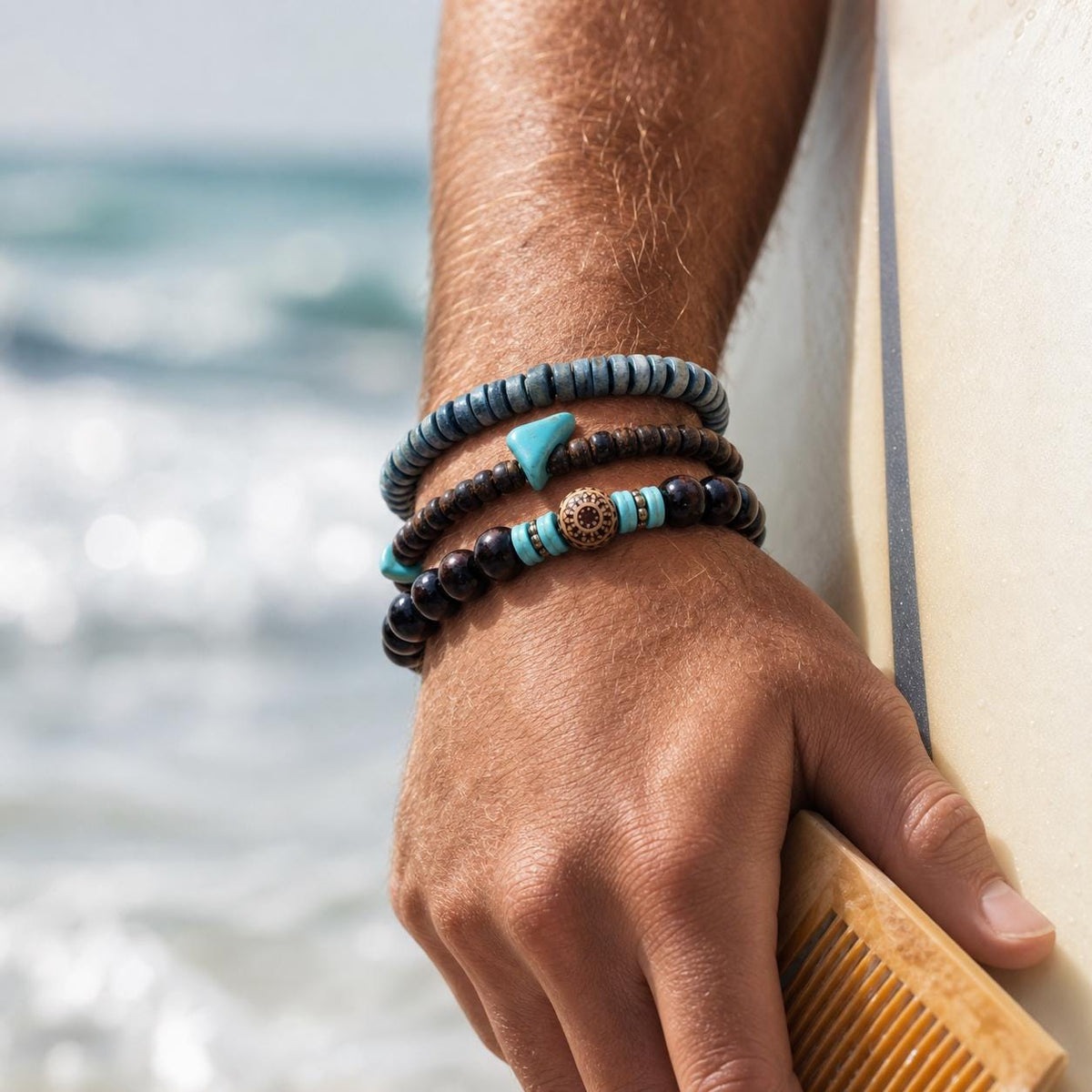 Wood-Look Bead Stretch Bracelet