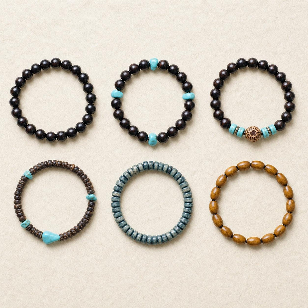 Wood-Look Bead Stretch Bracelet