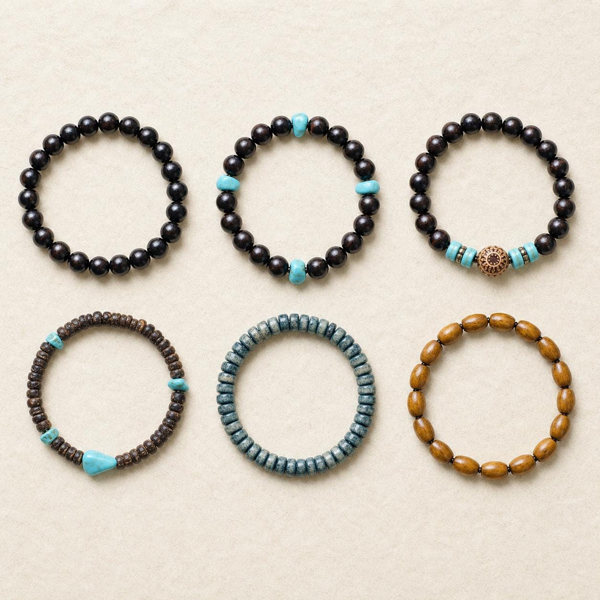 Wood-Look Bead Stretch Bracelet