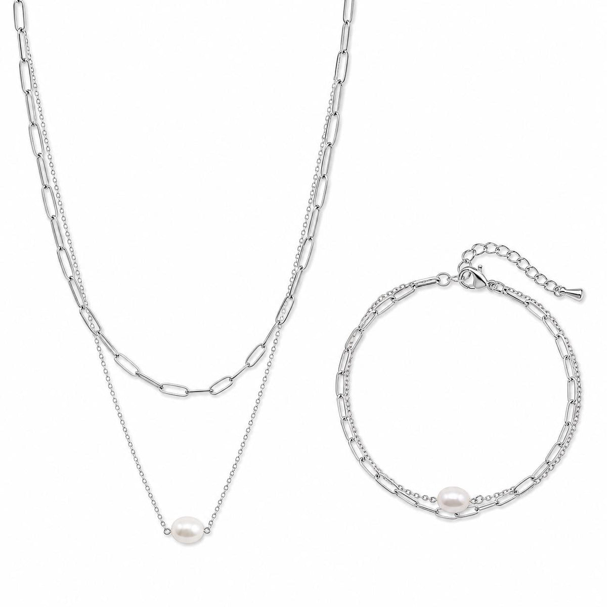 Double Layer Pearl Paperclip Bracelet