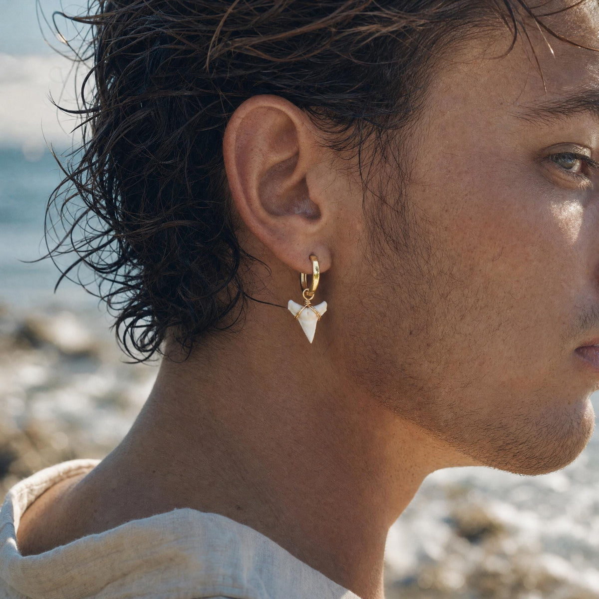 Real Shark Tooth Huggie Earrings