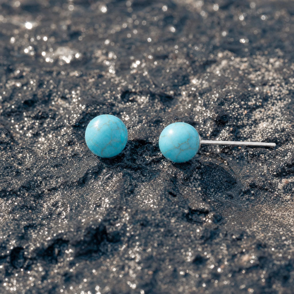 Turquoise-Blue Stone Stud Earrings