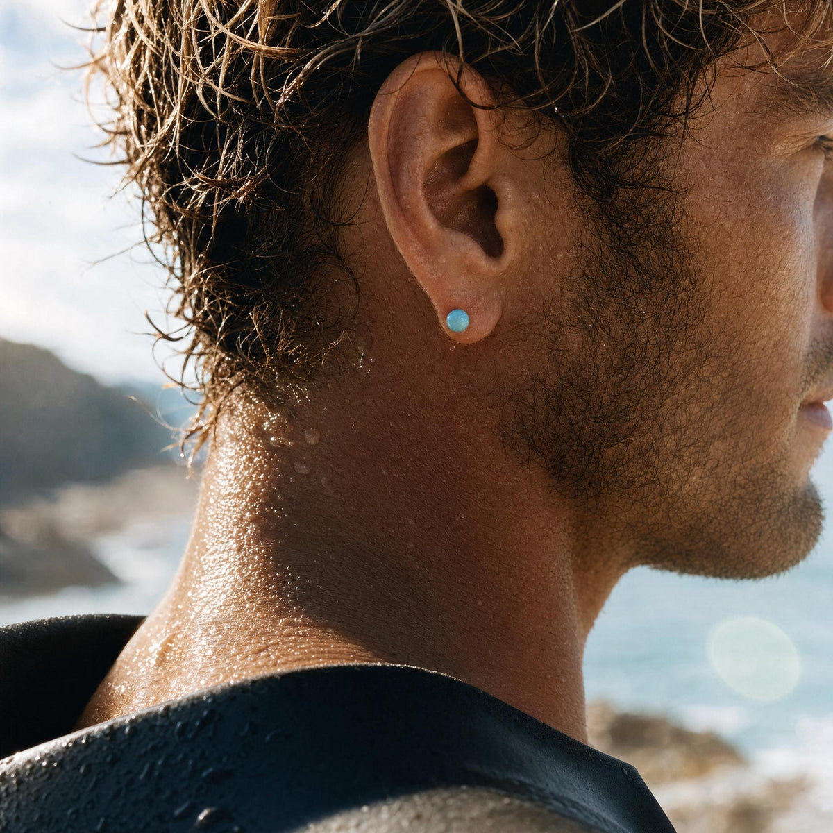 Turquoise-Blue Stone Stud Earrings