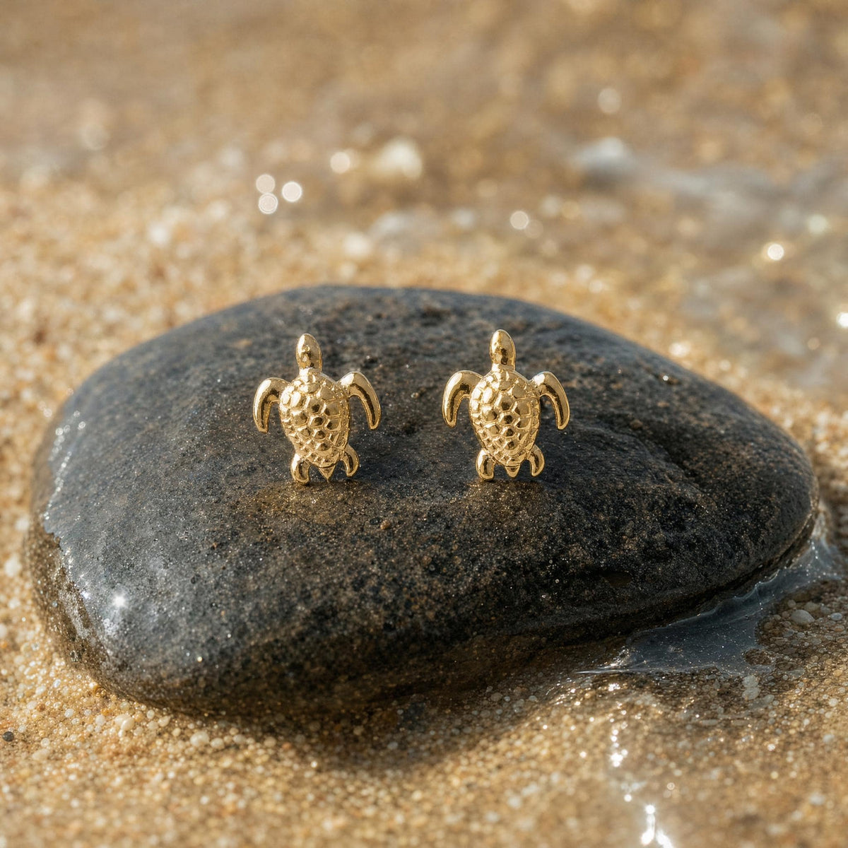 Sea Turtle Gold Stud Earrings