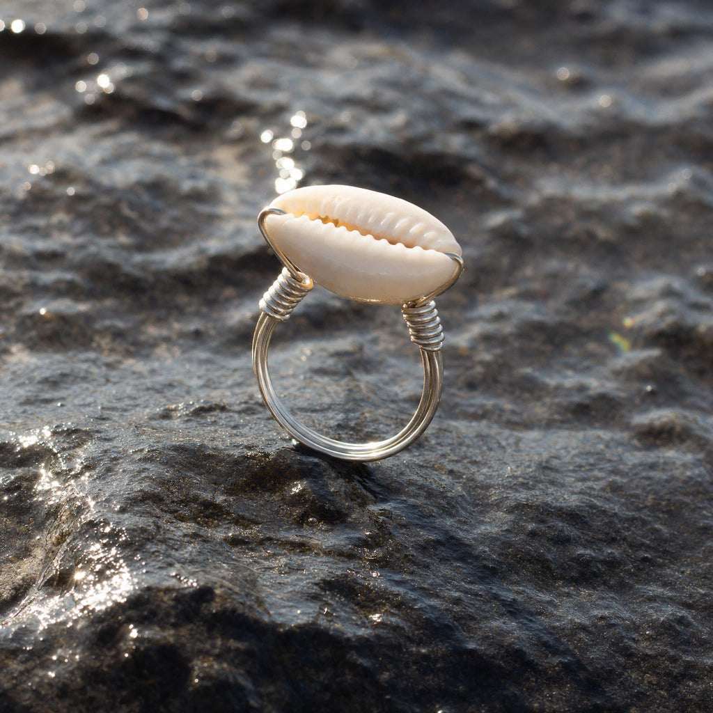 Wire-Wrapped Cowrie Shell Ring