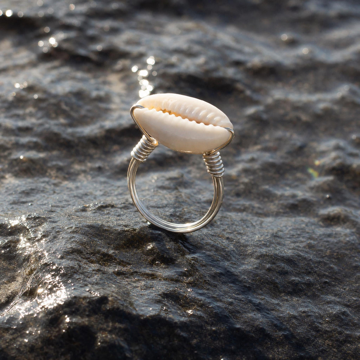 Wire-Wrapped Cowrie Shell Ring
