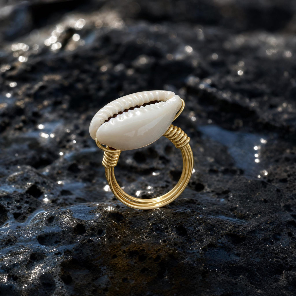 Wire-Wrapped Cowrie Shell Ring