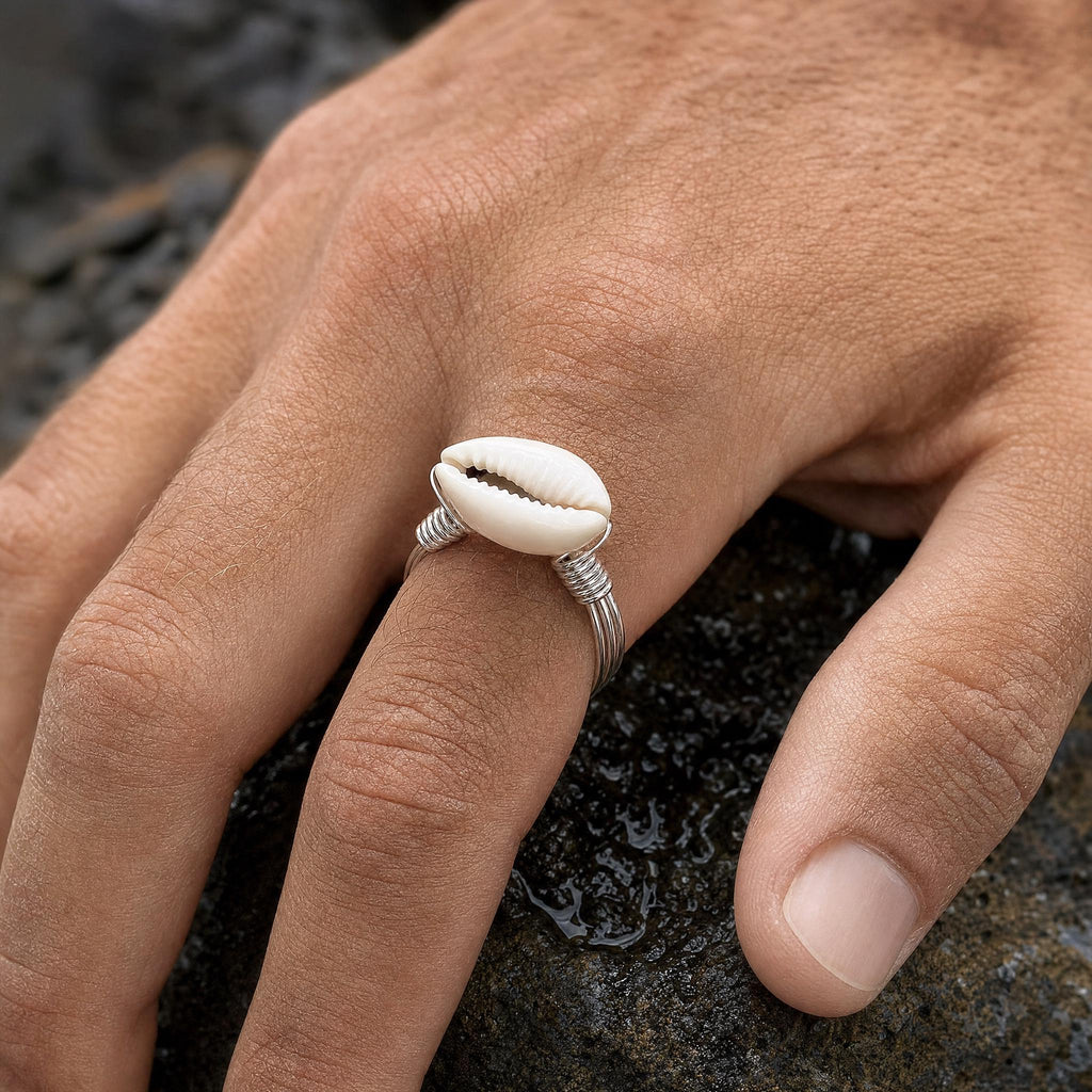 Wire-Wrapped Cowrie Shell Ring