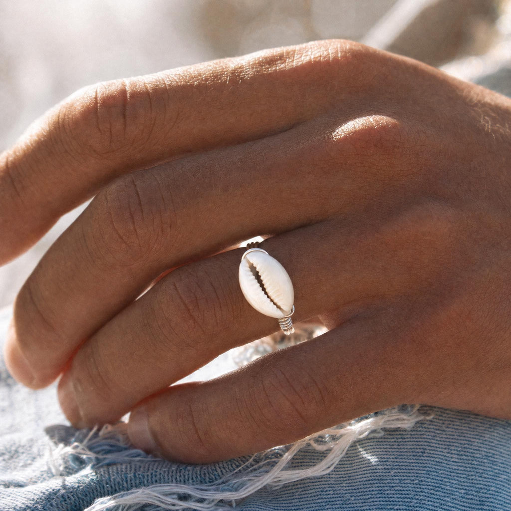 Wire-Wrapped Cowrie Shell Ring