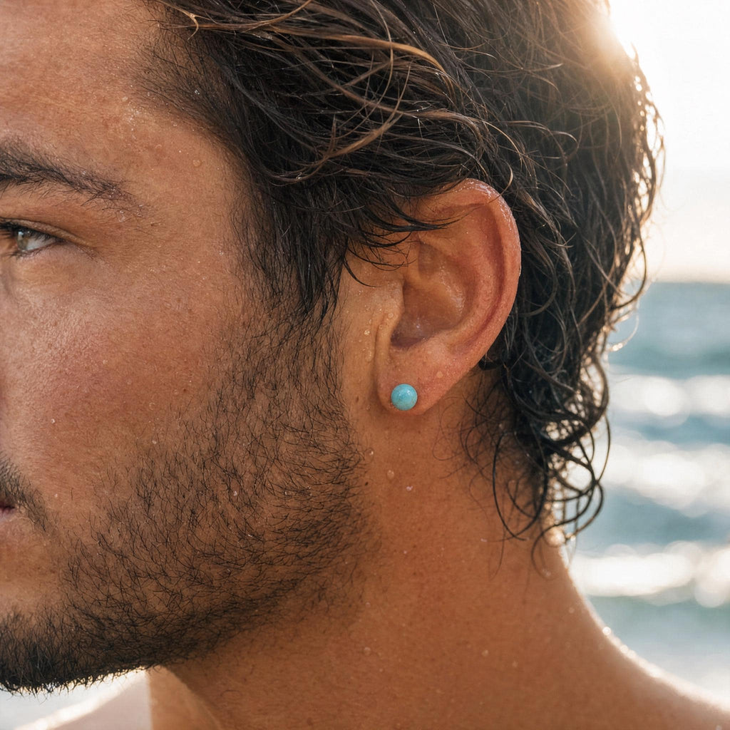 Turquoise-Blue Stone Stud Earrings