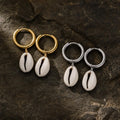 Cowrie Shell Dangle Hoop Earrings