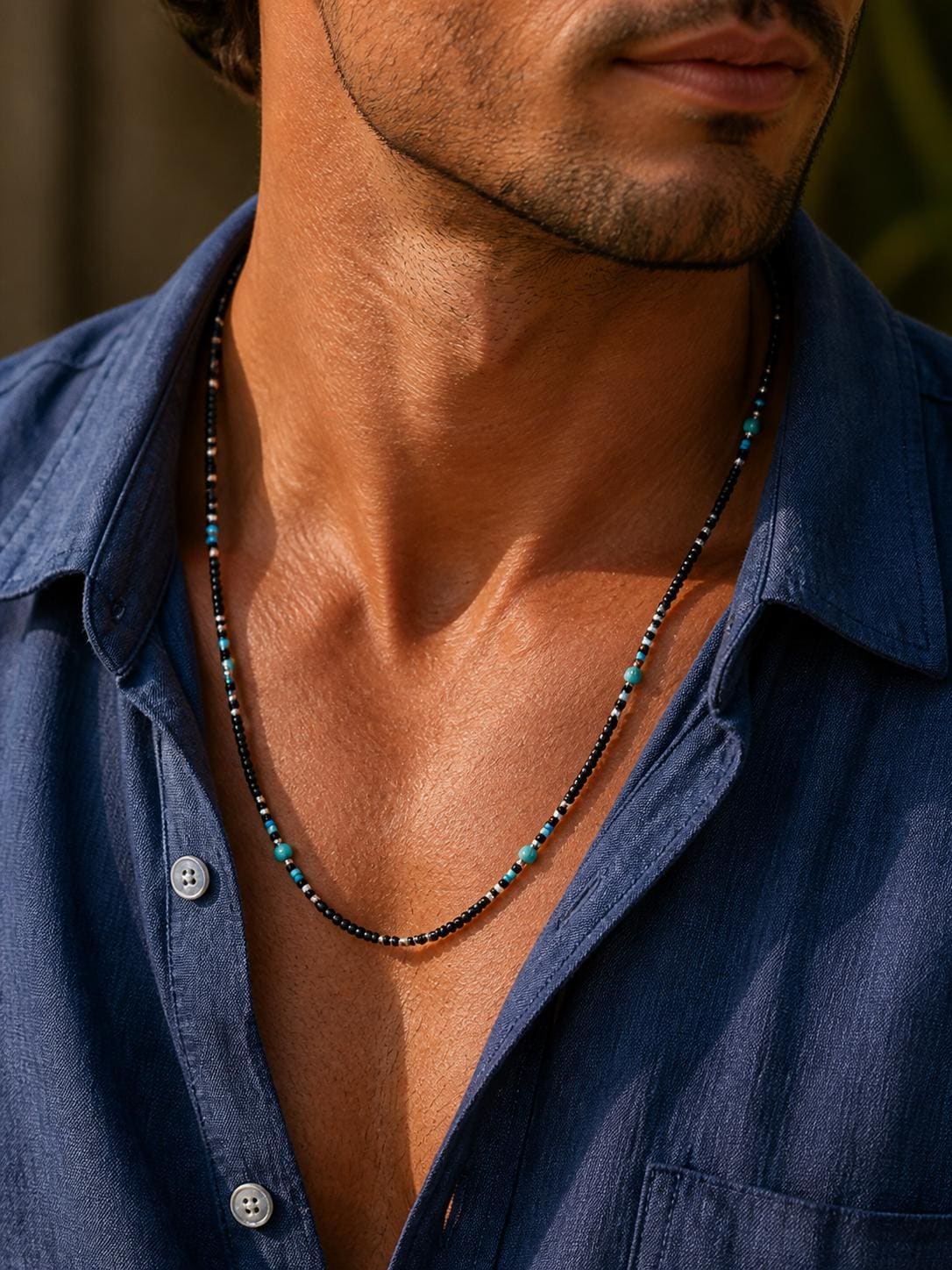 Black Seed Bead Station Necklace