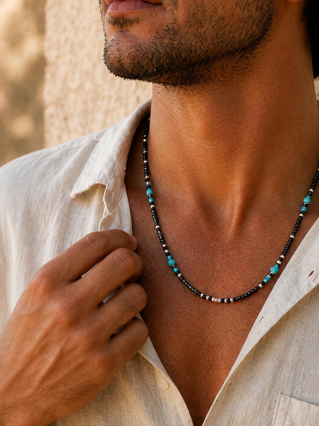 Black Seed Bead Station Necklace