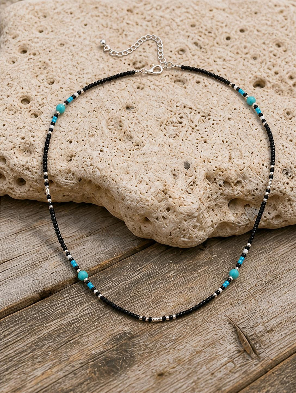 Black Seed Bead Station Necklace