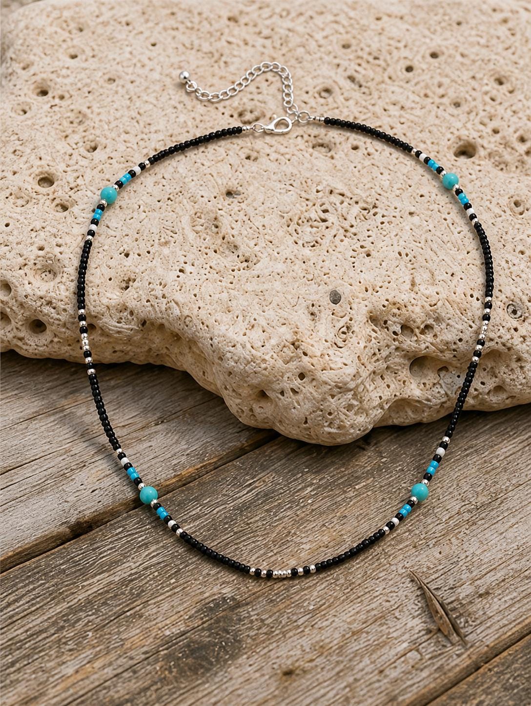 Black Seed Bead Station Necklace