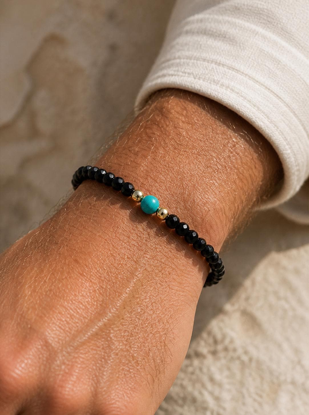 Turquoise-Color and Black Bead Bracelet Set