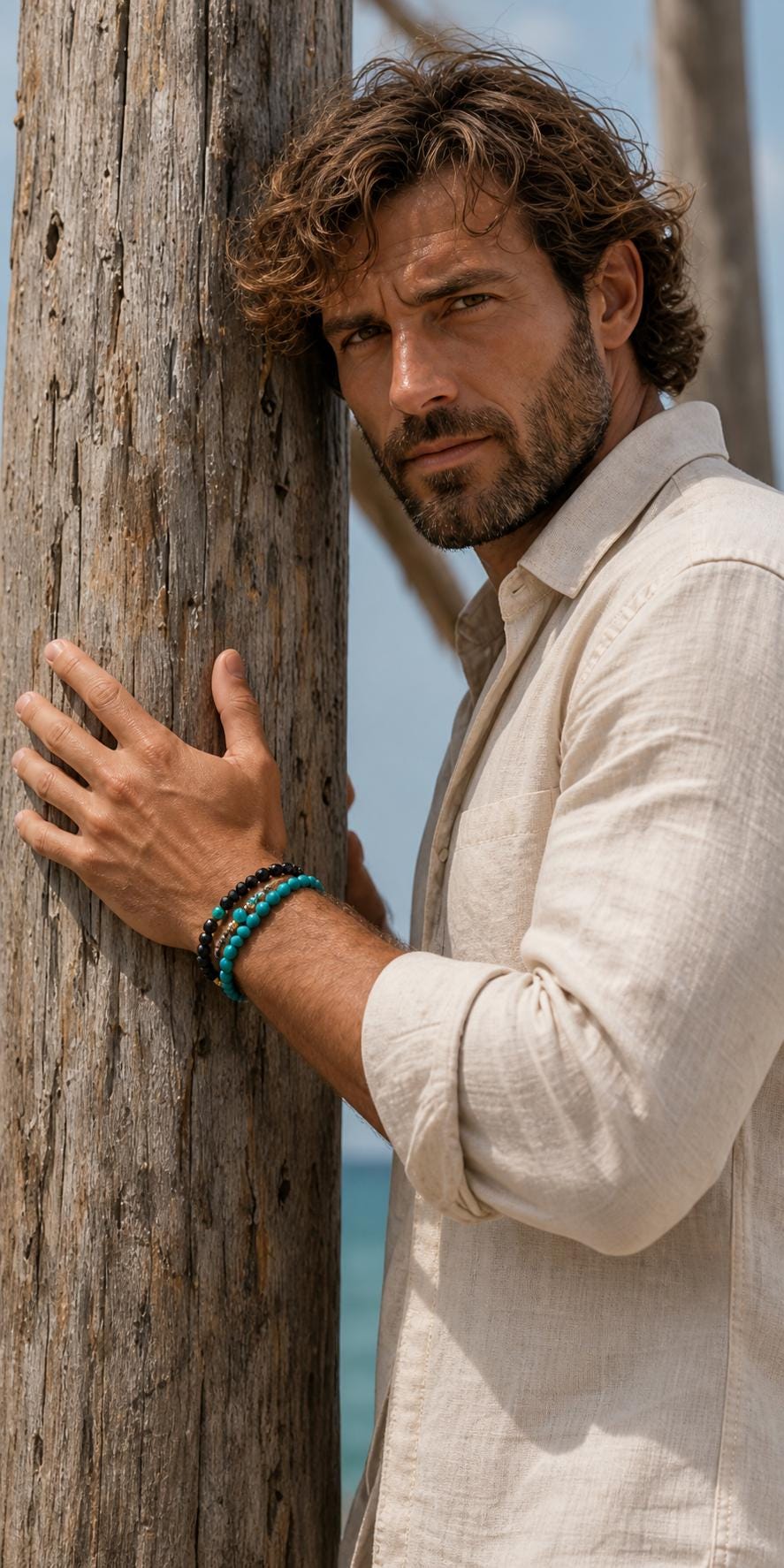 Turquoise-Color and Black Bead Bracelet Set