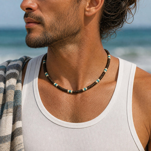 Coconut Shell and Coral-Style Bead Choker