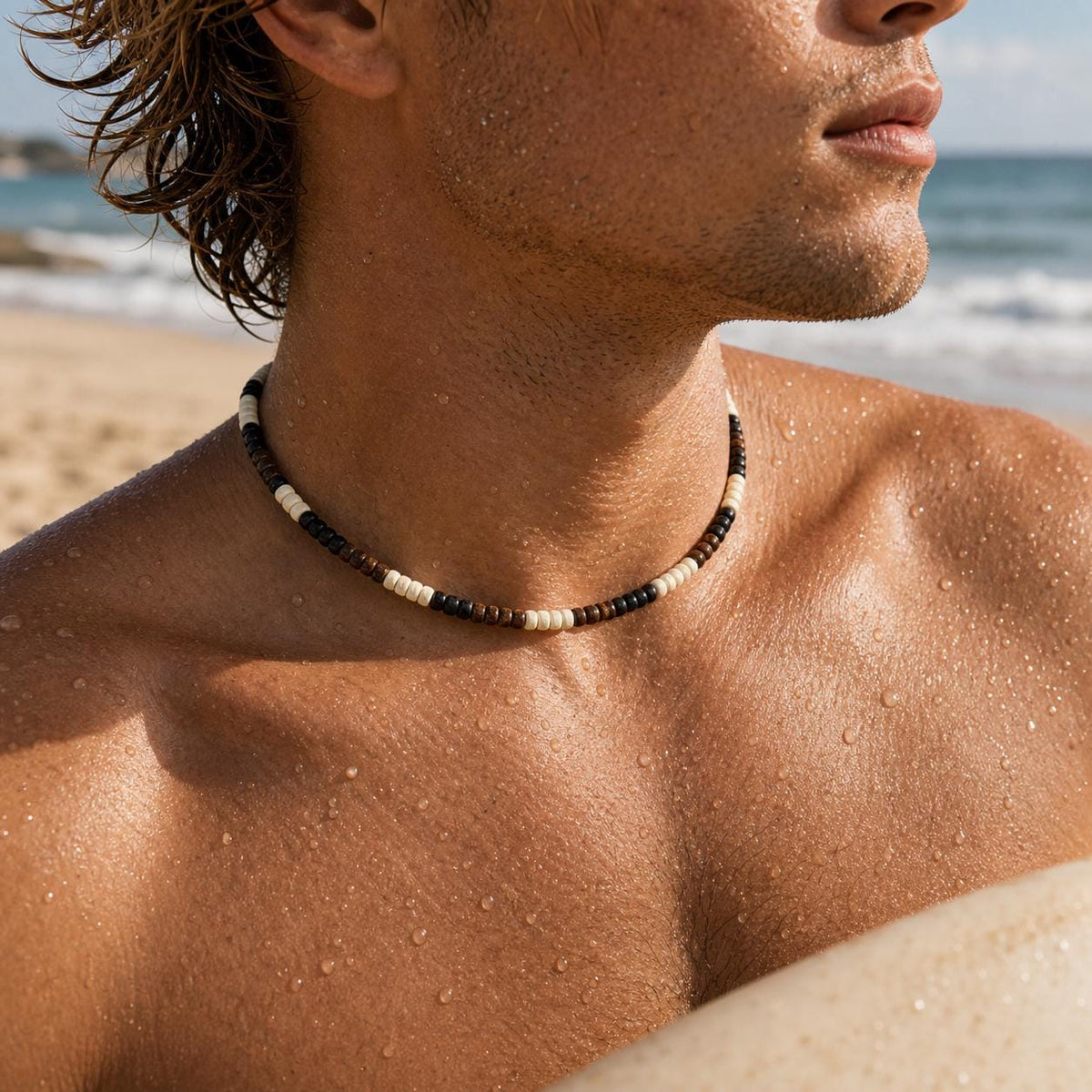 Coconut Shell and Black Wood Bead Choker