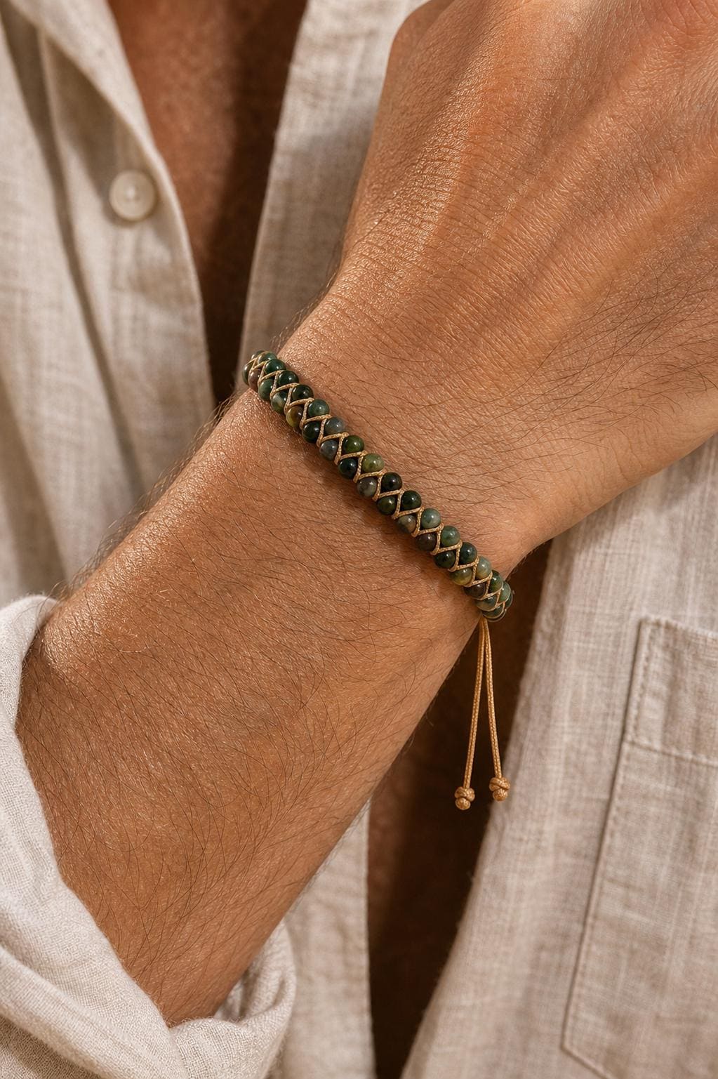 Green Agate-Style Woven Bracelet