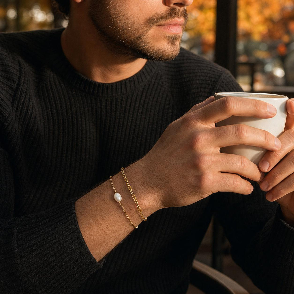 Double Layer Pearl Paperclip Bracelet