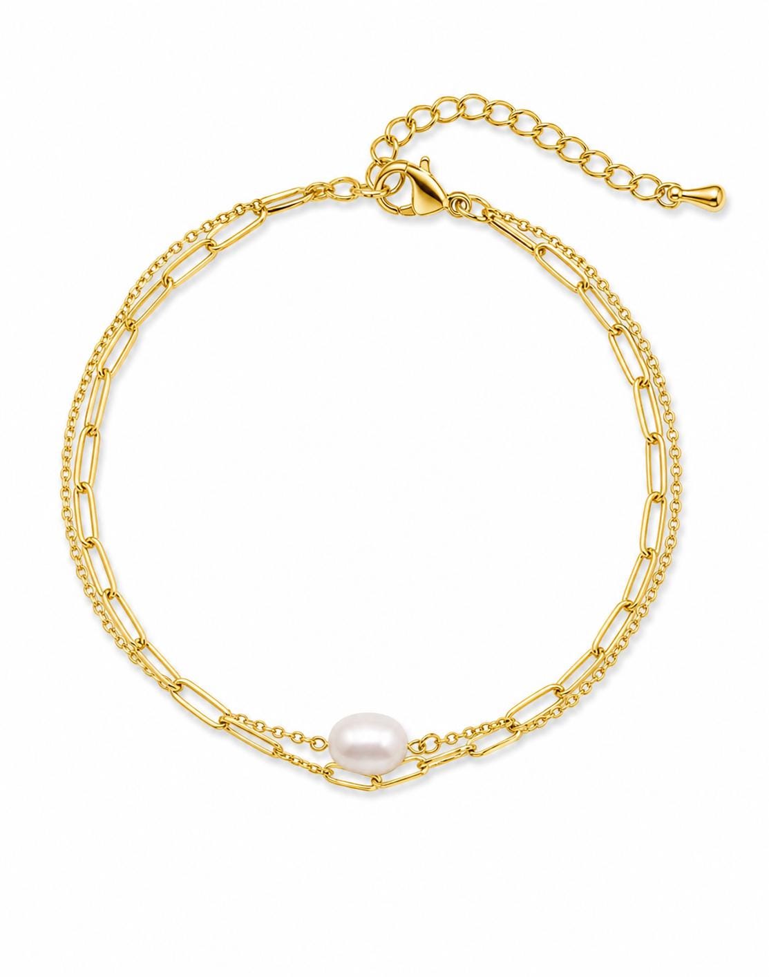 Double Layer Pearl Paperclip Bracelet