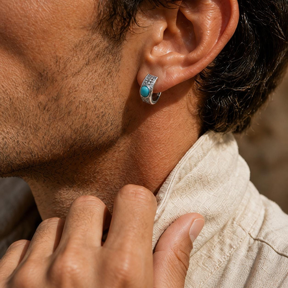 Turquoise-Color Leaf Huggie Earring