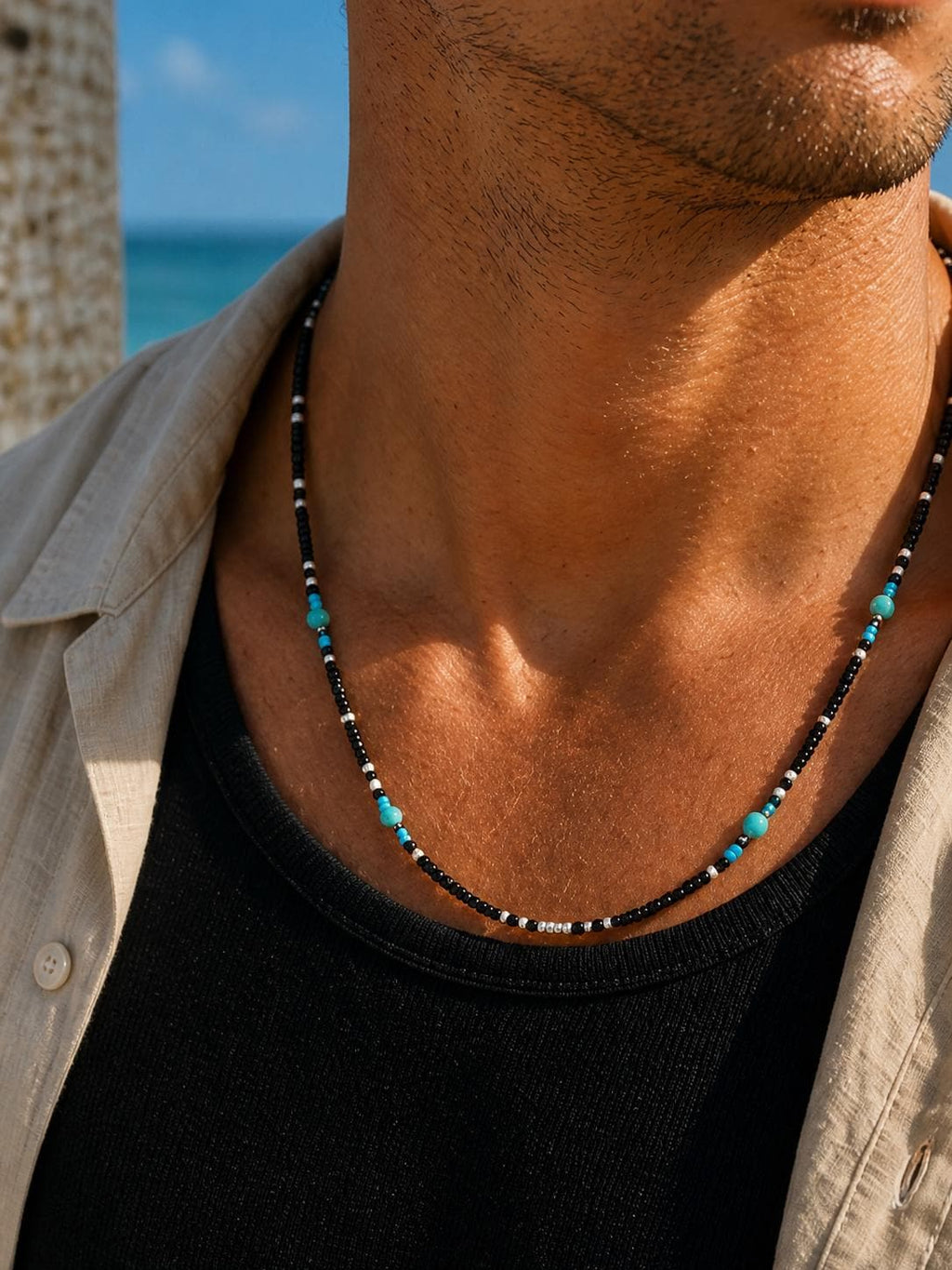 Black Seed Bead Station Necklace