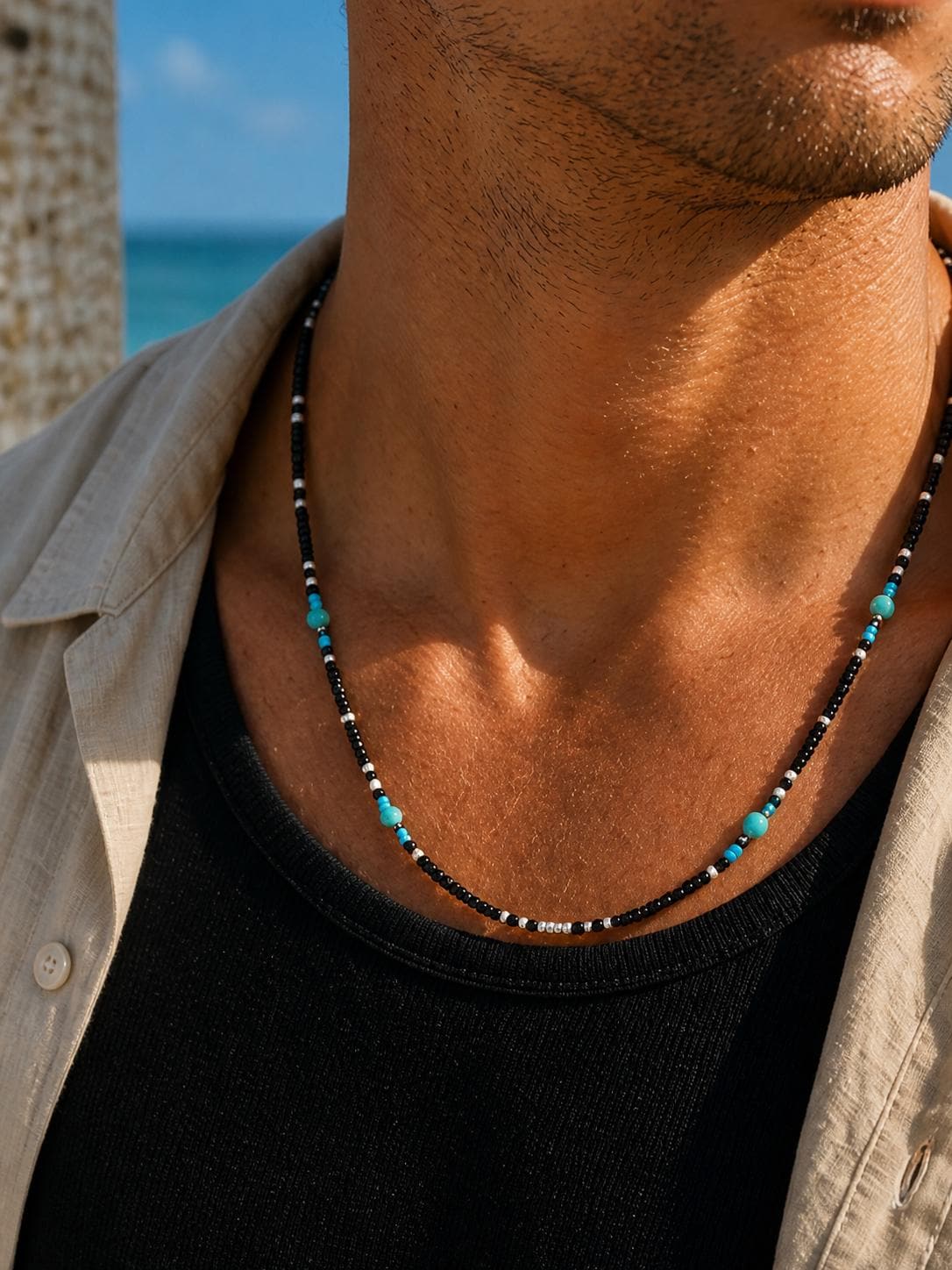 Black Seed Bead Station Necklace