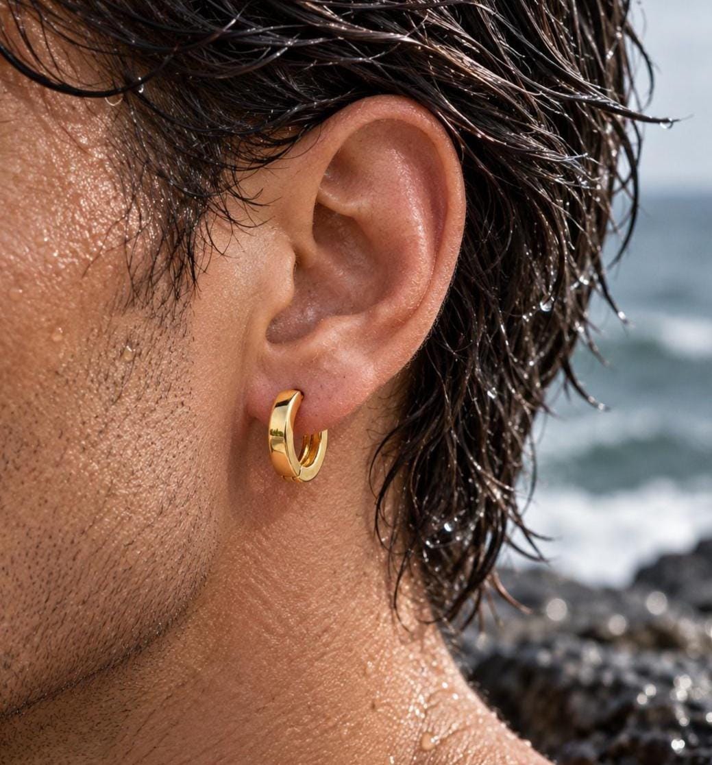 Thick Gold Huggie Hoop Earrings