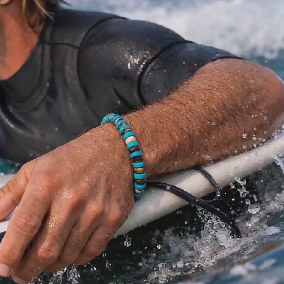 Turquoise and Coconut Shell Disc Bracelet video